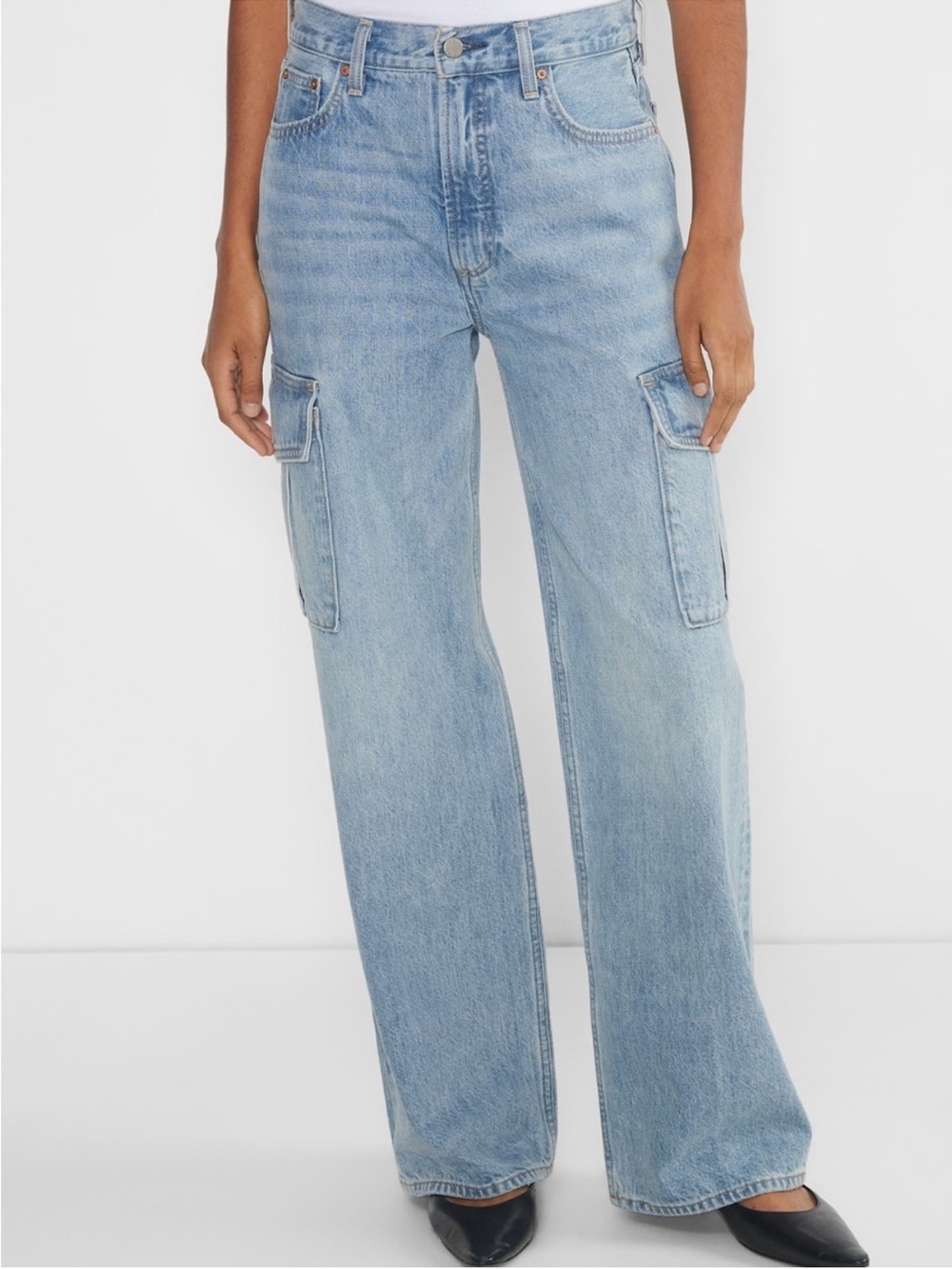 Denim Forum Light Blue Straight-Leg Cargo Jeans
